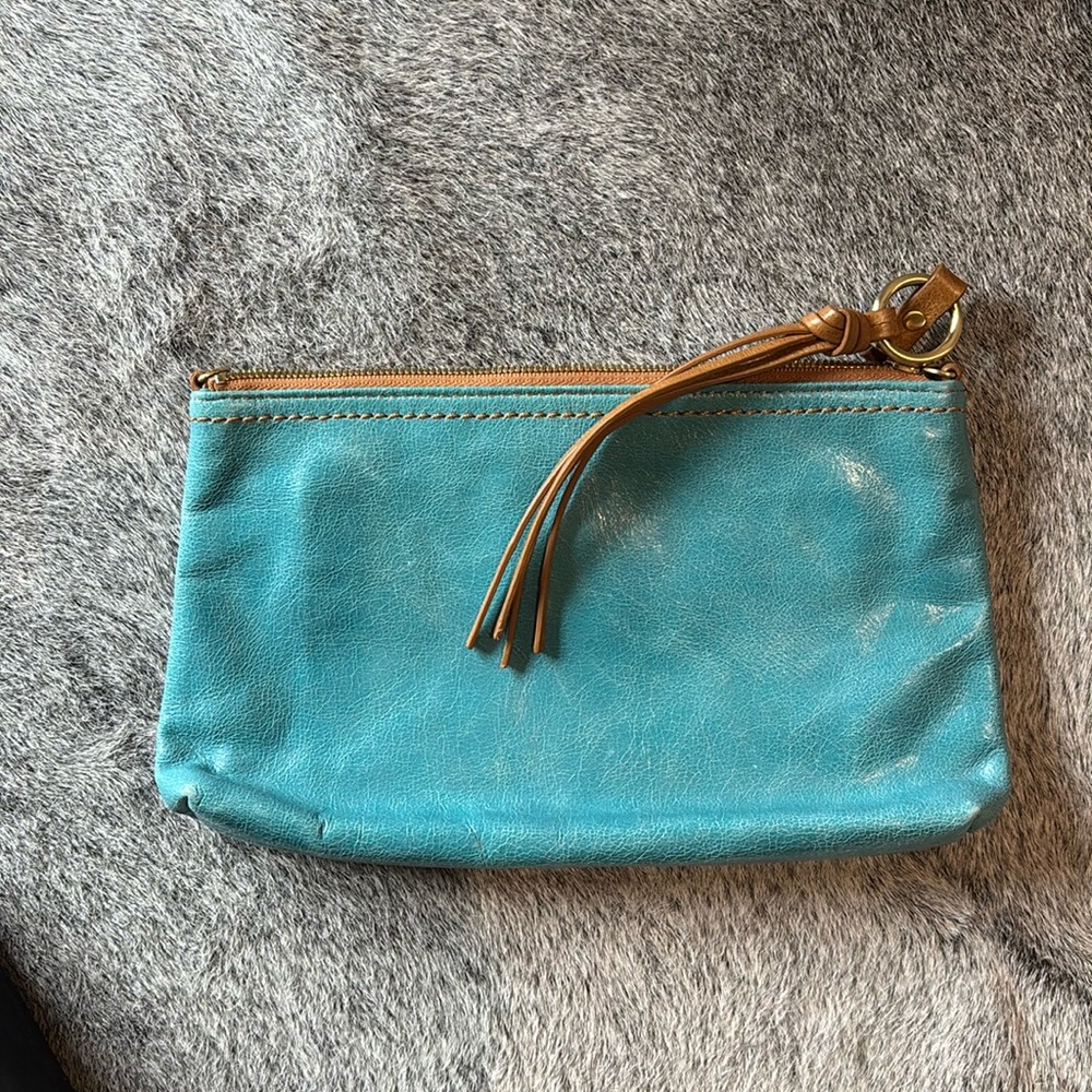 Hobo  Leather Make-up Bag  or Clutch turquoise